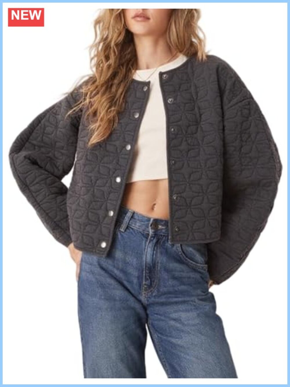 Women's Lightweight Quilted Padded Collarless Snap Short Puffer Jacket
